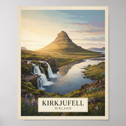 アイスランド旅行ポスター キルキュフェルル 復古 | アイスランド ポスター (正面)