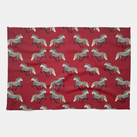 アイスランド馬の赤線 キッチンタオル (横)