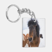 アイスランド馬の面白い肖像画 キーホルダー (正面左)
