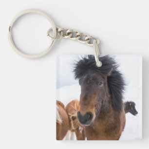 アイスランド馬の面白い肖像画 キーホルダー