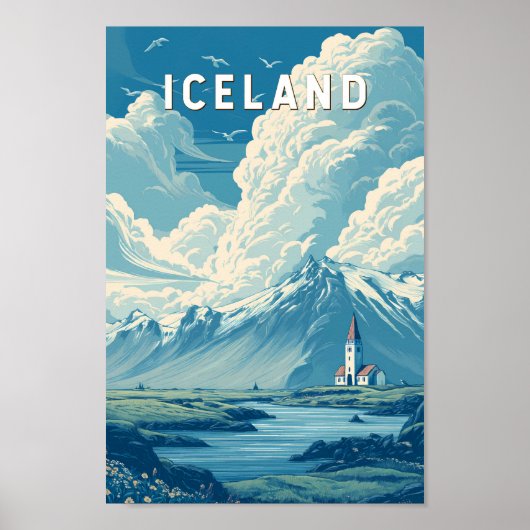 アイスランド イラスト 旅行 アート ヴィンテージ ポスター (正面)