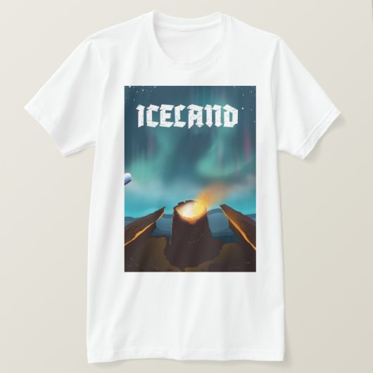 アイスランド オーロラ トラベルポスター Tシャツ (デザイン正面)