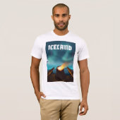 アイスランド オーロラ トラベルポスター Tシャツ (正面フル)