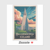 アイスランド ハゥルグリムス教会 イラスト 旅行 アート シール (シート)