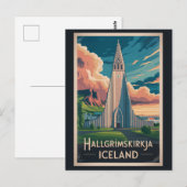 アイスランド ハゥルグリムス教会 イラスト 旅行 アート ポストカード (正面/裏面)