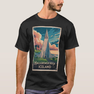 アイスランド ハゥルグリムス教会 イラスト 旅行 アート Tシャツ