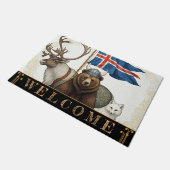 アイスランド，バイキング，国旗，トナカイ，キツネ，クマ/アート ドアマット (アングル)