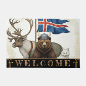 アイスランド，バイキング，国旗，トナカイ，キツネ，クマ/アート ドアマット (正面)