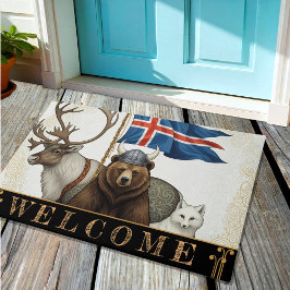 アイスランド，バイキング，国旗，トナカイ，キツネ，クマ/アート ドアマット