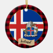 アイスランド、レッドバッファロープレイド&アイスランド国旗 セラミックオーナメント (正面)