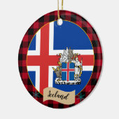 アイスランド、レッドバッファロープレイド&アイスランド国旗 セラミックオーナメント (左)
