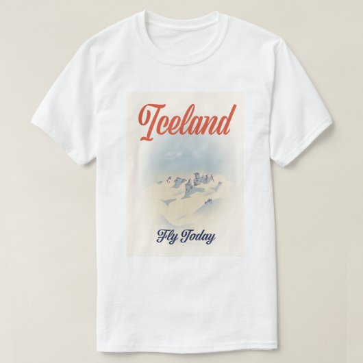 アイスランド「Fly Today」ヴィンテージ旅行ポスター Tシャツ (デザイン正面)