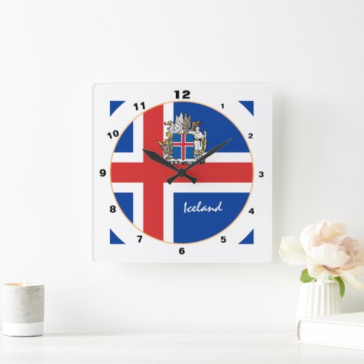 アイスランモダンド国旗、アイスランドトレンディーホーム/デザイン スクエア壁時計 (ホーム)