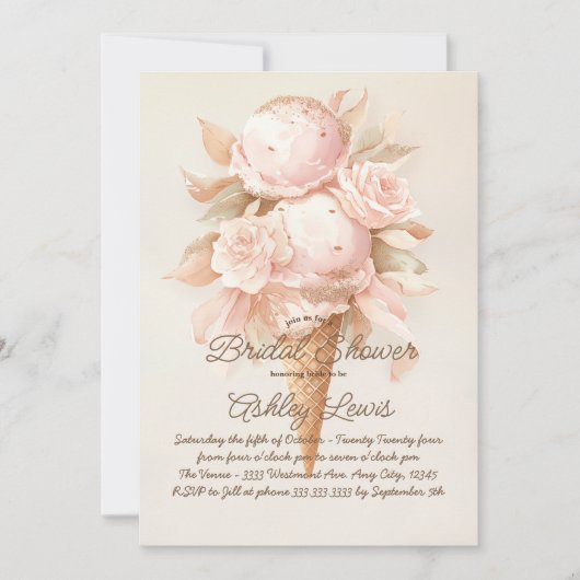 アイスリームコーンの花の招待状、ボヘミアンのシャワー 招待状 (正面)