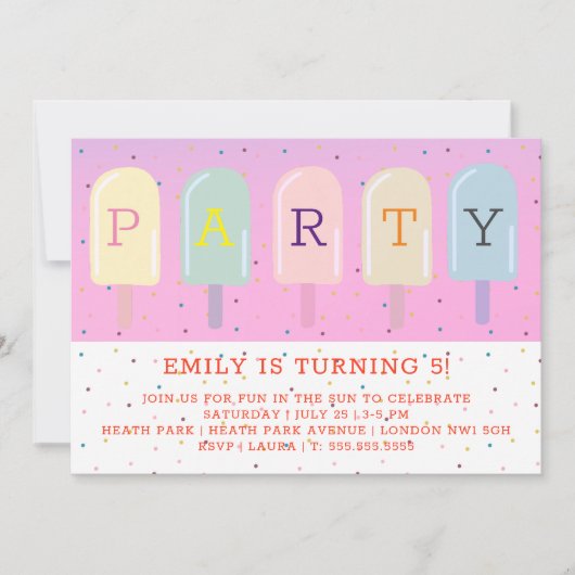 アイスロリーサマー誕生日 招待状 (正面)