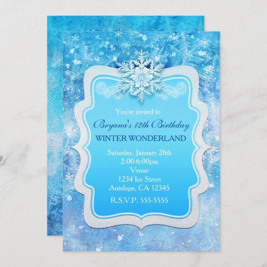 アイス凍っていウィンターワンダーランドスノーフレーク招待状 招待状 (正面/裏面)