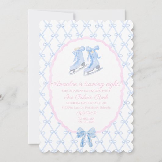 アイス名門私立校風のスケートで滑るパーティーアイススケート 招待状 (正面)