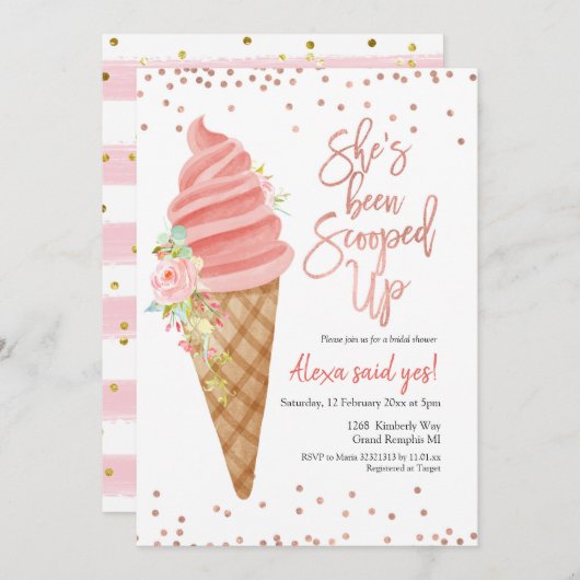 アイス彼女はスコップされたブライダルシャワー 招待状 (正面/裏面)