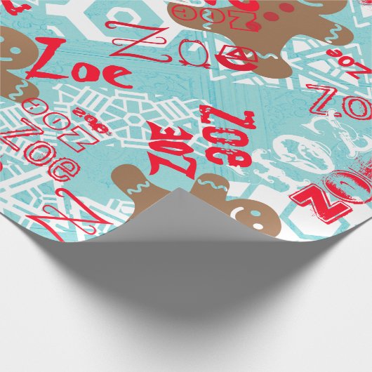 アイス淡い色のブルージンジャーブレッドパーソナライズされたギフトラップ ラッピングペーパー (角)