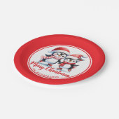 アイス赤と白スケートで滑るペンギンズメリークリスマス ペーパープレート (アングル)