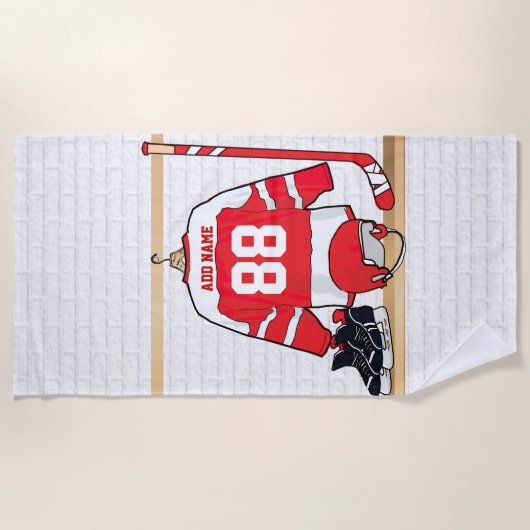 アイス赤と白ホッケージャージー誕生日パーティー ビーチタオル (正面)