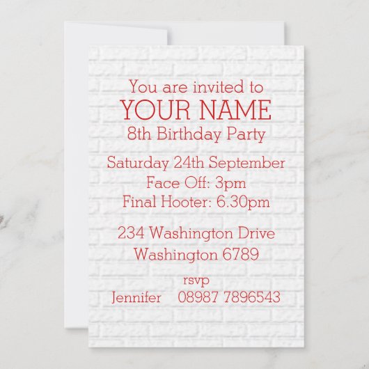 アイス赤と白ホッケージャージー誕生日パーティー 招待状 (裏面)