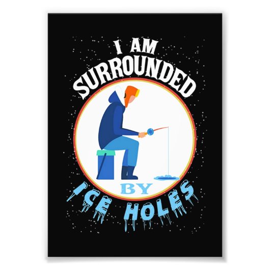 アイス魚釣りアイスの穴に囲まれる フォトプリント            (正面)