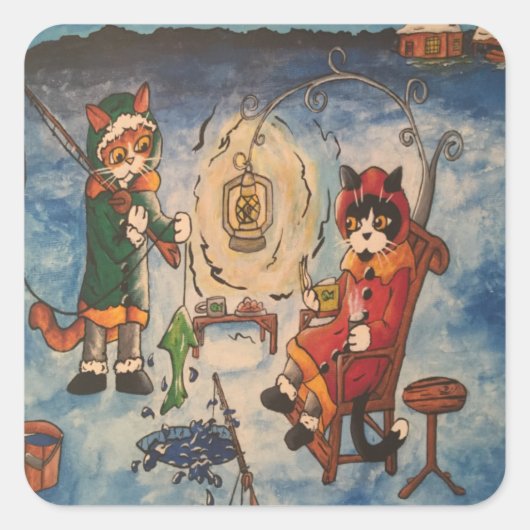 アイス魚釣りアットナイトキャッツ長方形シール スクエアシール (正面)