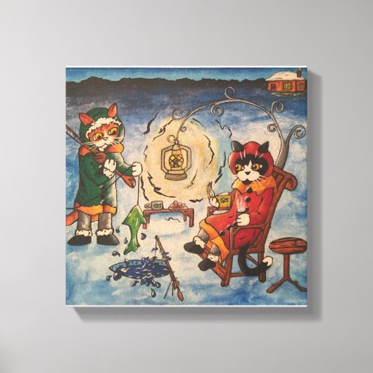 アイス魚釣りアットナイト キャンバスプリント (正面)