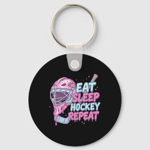 アイス+クリームしたたるホッケー+ゴールキーパー用マスク Eat Sleep Hockey キーホルダー