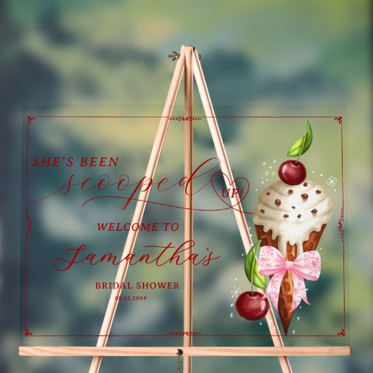 アイス・クリーム チェリー スクープアップ ブライダルシャワー ウェルカム アクリルサイン (ニュートラル)