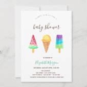 アイス クリーム ピンク ストライプ サマー ベイビー シャワー 招待状 (正面)