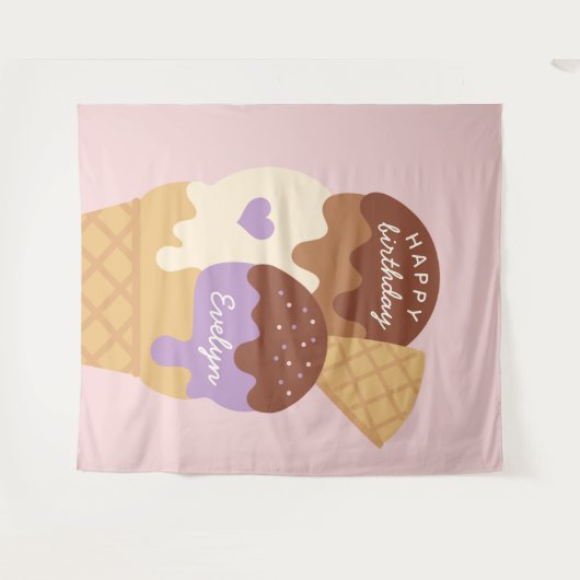 アイス・サンデー　カスタマイズ　子供の誕生日パーティー タペストリー (正面(横))