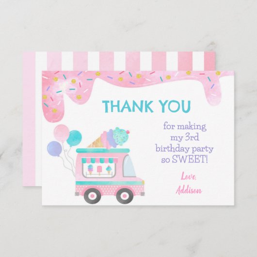 アイス・トラックの誕生日パーティーお礼カード 招待状 (正面/裏面)