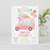 アイス・トラックの誕生日招待状 女の子 1歳の誕生日 招待状 (スタンド正面)