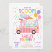 アイス・トラックの誕生日招待状 女の子 1歳の誕生日 招待状 (正面/裏面)