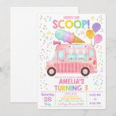 アイス トラック バースデー インビテーション 女の子 1歳誕生日 (正面/裏面)