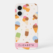 アイス+パターン アイスクリーム コーン 名前入り iPhone 16ケース (裏面)