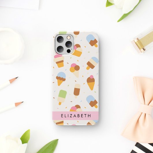 アイス+パターン アイスクリーム コーン 名前入り iPhone 16ケース