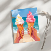 アイス+ビーチ+オーシャン+水彩画カード