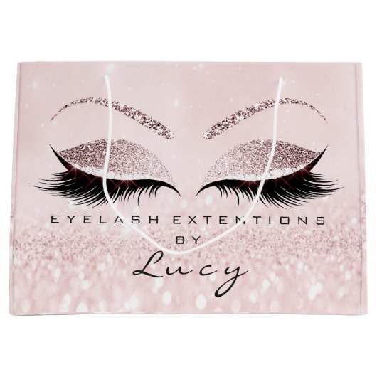 アイズラッシュメイクアップブライダル名グリッターピンクパステル ラージペーパーバッグ (正面)