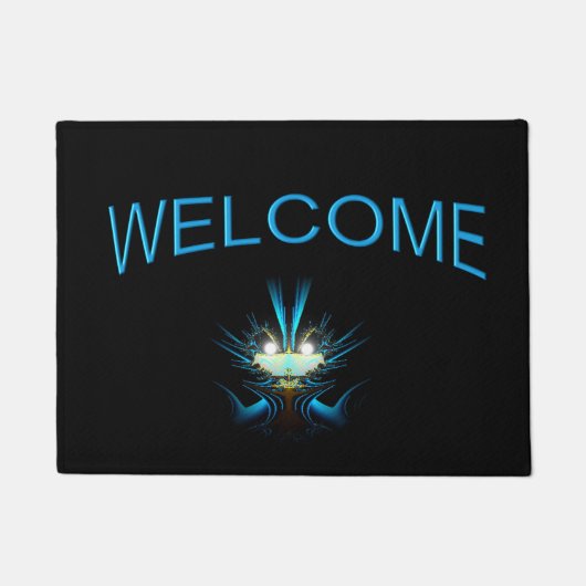 アイズ白熱［赤熱］光を放つブルーエイリアン ドアマット (正面)