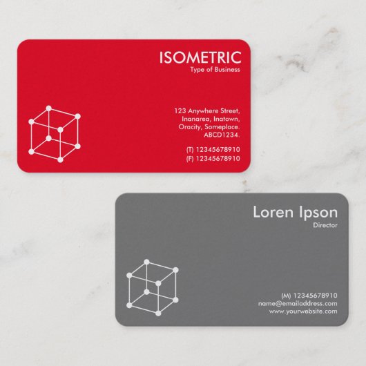 アイソメキューブのモチーフ – 赤/灰色 名刺 (正面/裏面)