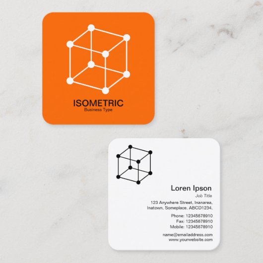 アイソメキューブ – オレンジ色の白と黒 スクエア名刺 (正面/裏面)