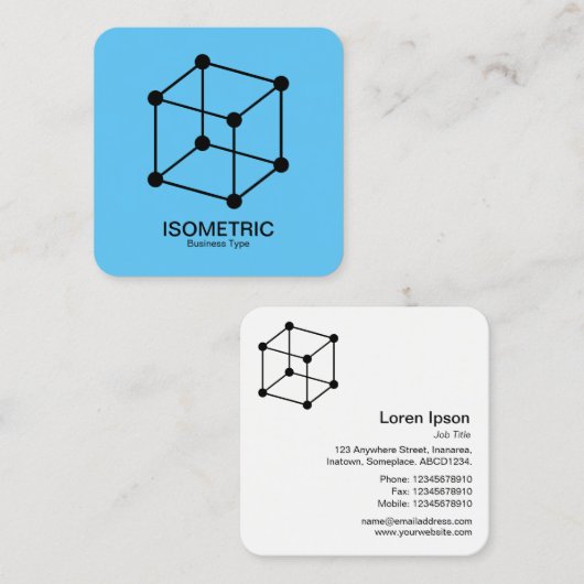 アイソメキューブ – スカイブルー上の黒 スクエア名刺 (正面/裏面)