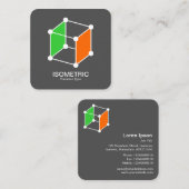 アイソメキューブ – 灰色の白、緑、オレンジ スクエア名刺 (正面/裏面)