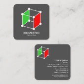 アイソメキューブ – 白、緑、および灰色の赤 スクエア名刺 (正面/裏面)