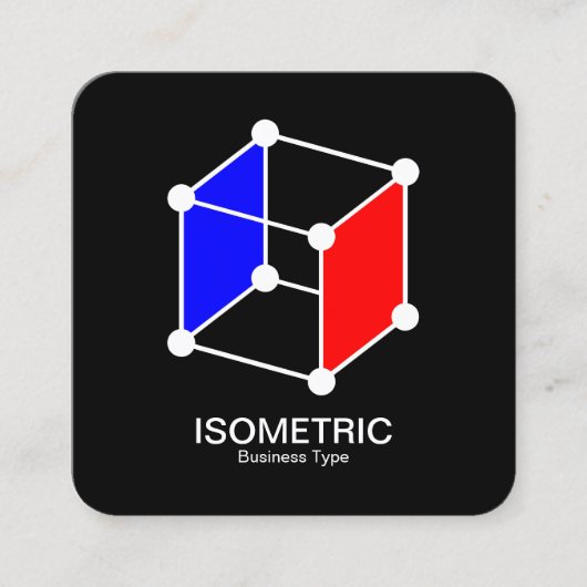 アイソメキューブ – 黒の場合は白、青、赤 スクエア名刺 (正面)