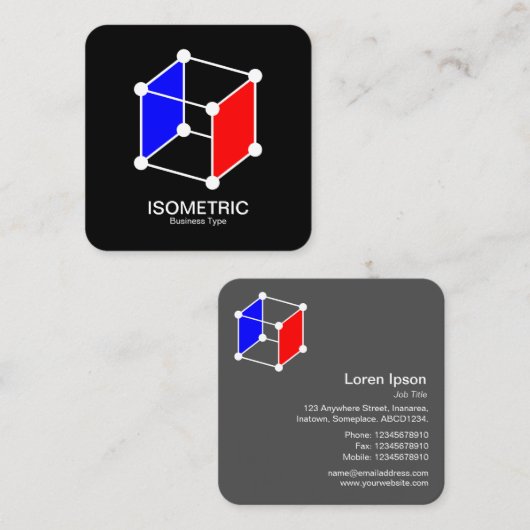 アイソメキューブ – 黒の場合は白、青、赤 スクエア名刺 (正面/裏面)