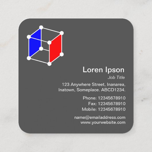 アイソメキューブ – 黒の場合は白、青、赤 スクエア名刺 (裏面)